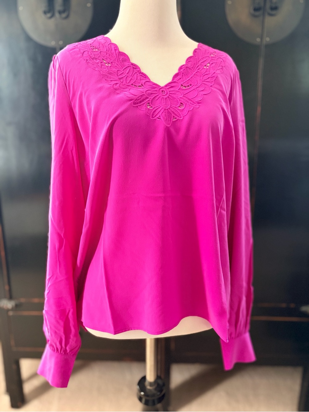 Sezane Fuchsia Floral Lace V-Neck Blouse - Picture 2 of 10